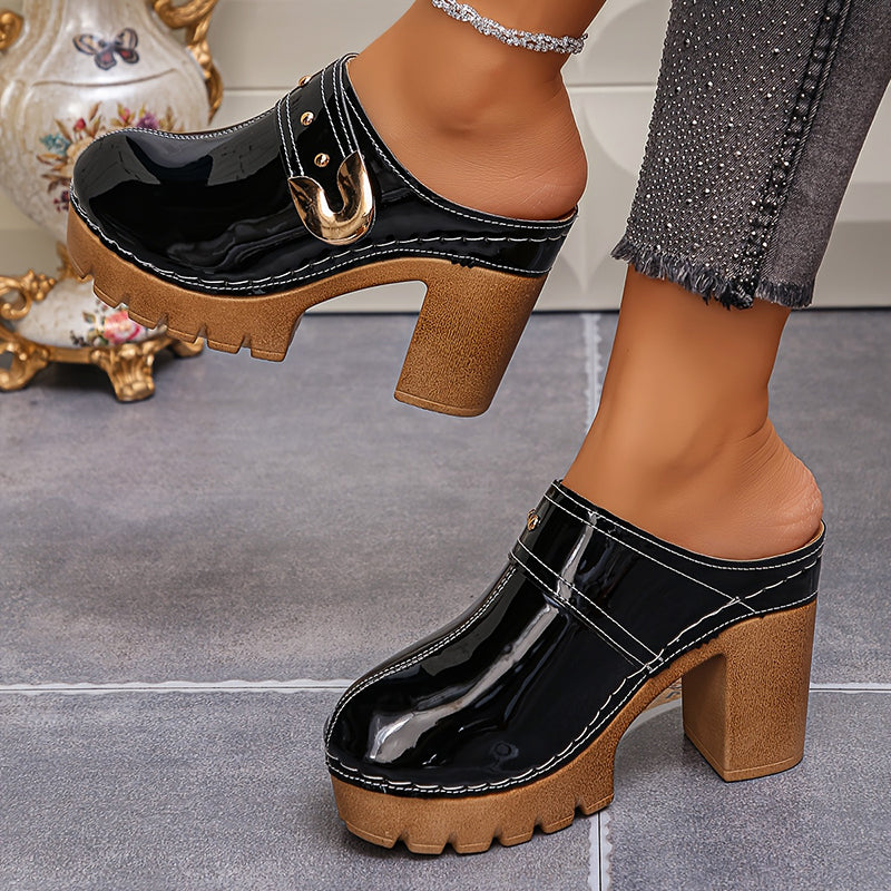 Valentina Rossi Block Heel Glossy Mules