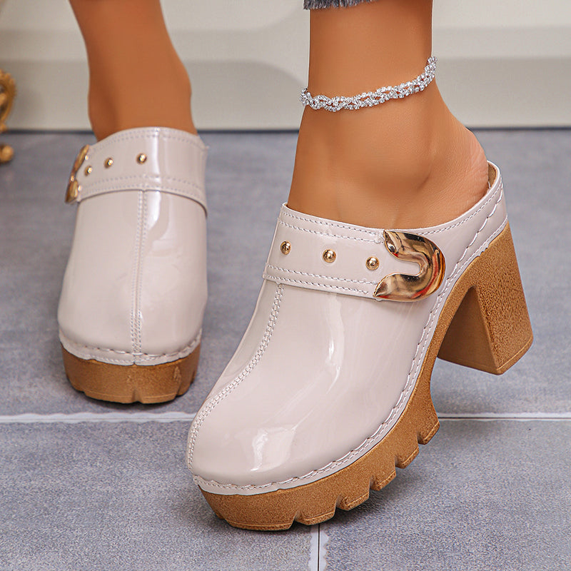 Valentina Rossi Block Heel Glossy Mules