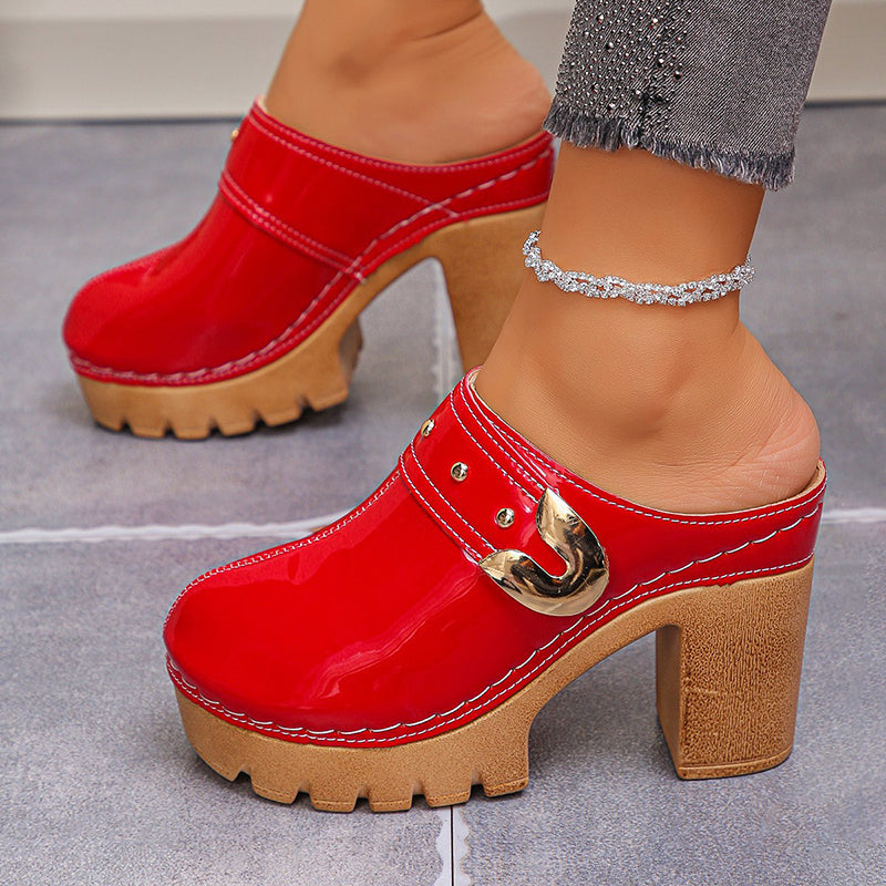Valentina Rossi Block Heel Glossy Mules