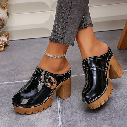 Valentina Rossi Block Heel Glossy Mules
