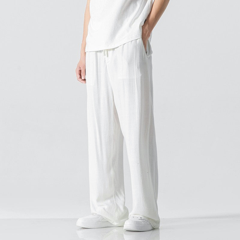Enzo - Men’s Linen-Blend Relaxed Drawstring Pants