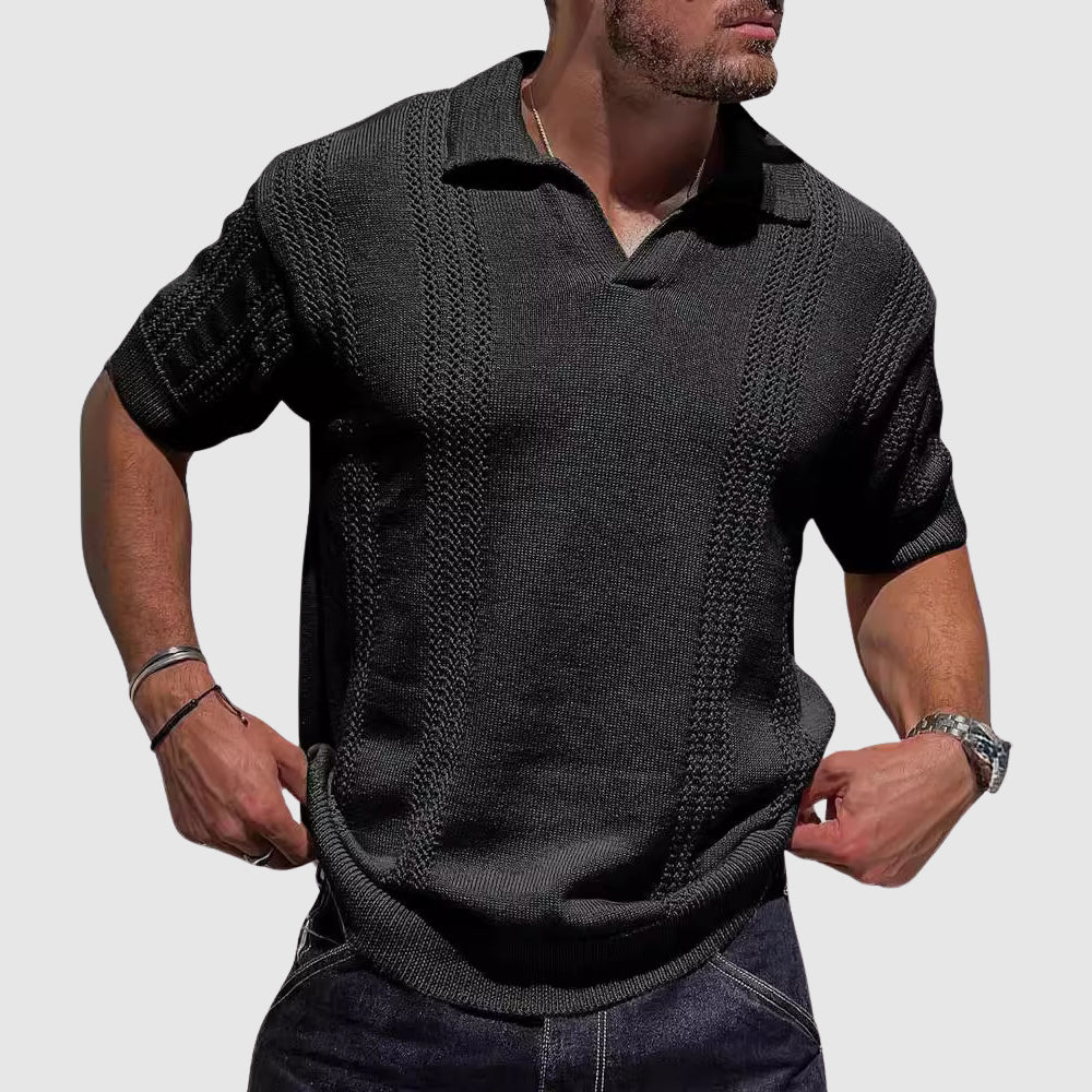 Ethan - Men's Textured Knit Polo Shirt