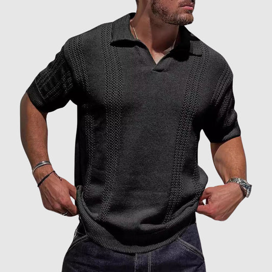 Ethan - Men's Textured Knit Polo Shirt