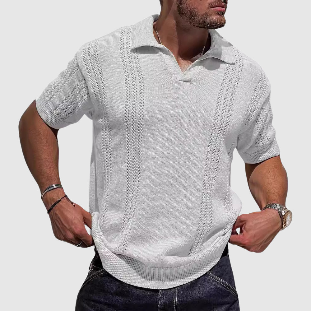 Ethan - Men's Textured Knit Polo Shirt