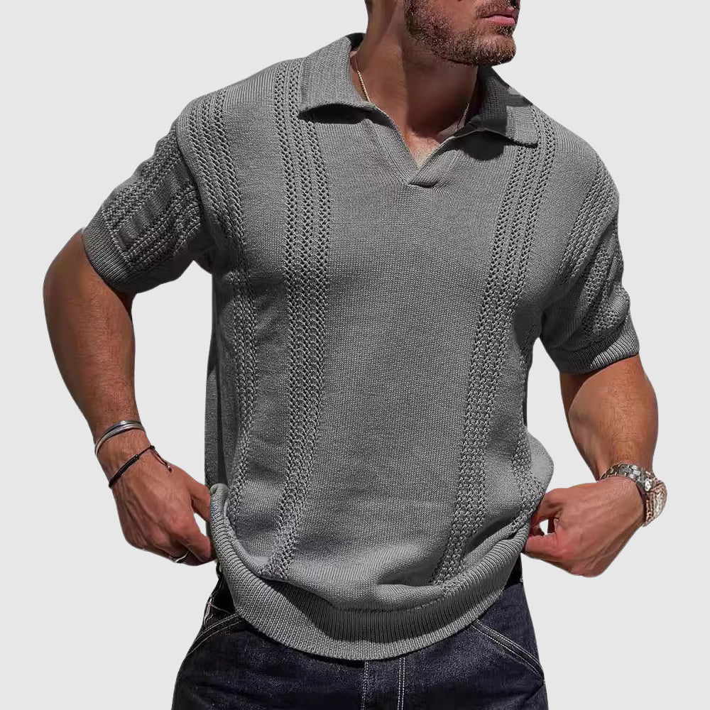 Ethan - Men's Textured Knit Polo Shirt