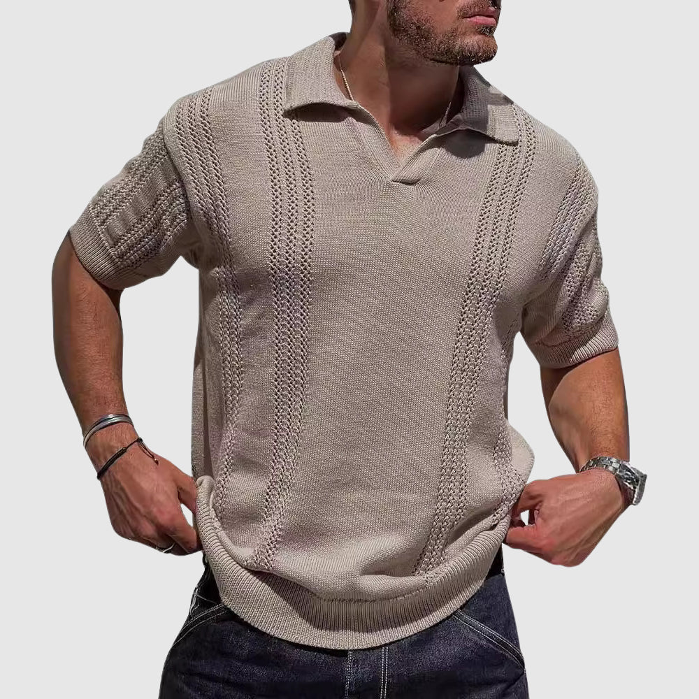 Ethan - Men's Textured Knit Polo Shirt