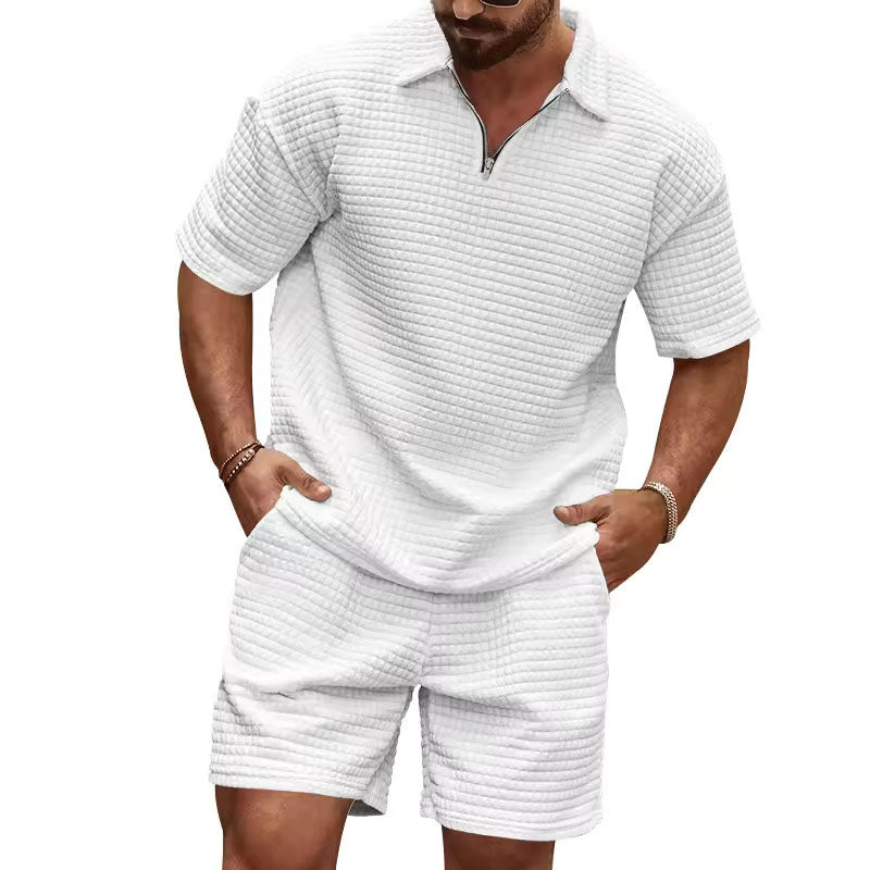 Ethan - Men's Waffle Knit Polo T-Shirt and Shorts Set