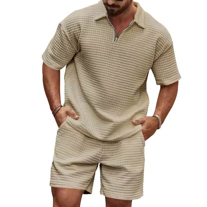 Ethan - Men's Waffle Knit Polo T-Shirt and Shorts Set