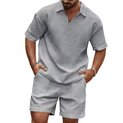 Ethan - Men's Waffle Knit Polo T-Shirt and Shorts Set