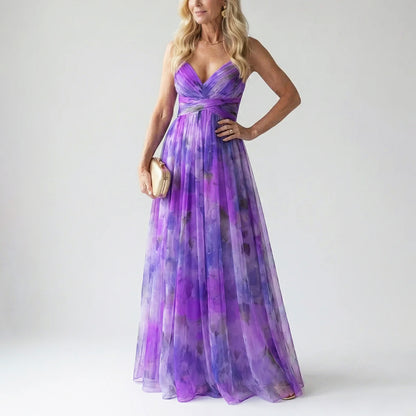 Everly - Women's Soft Mesh Watercolor Maxi Dress