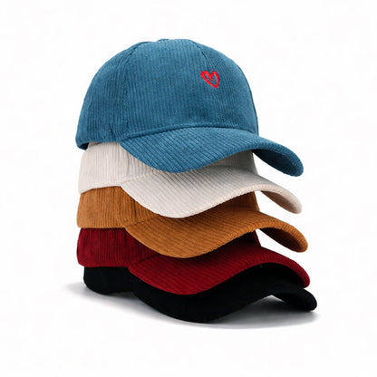 Everyday Corduroy Cap with Embroidered Heart