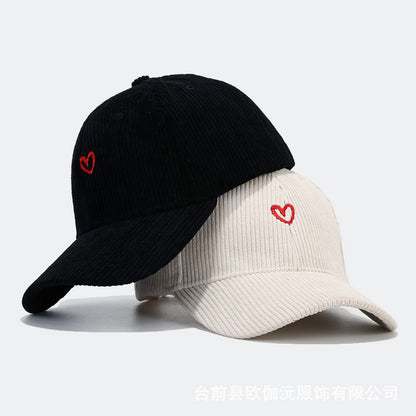 Everyday Corduroy Cap with Embroidered Heart