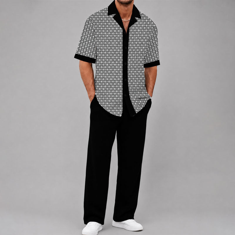 Fred - Men's Geometric Print Shirt & Drawstring Pants Set