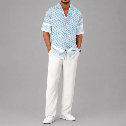 Fred - Men's Geometric Print Shirt & Drawstring Pants Set