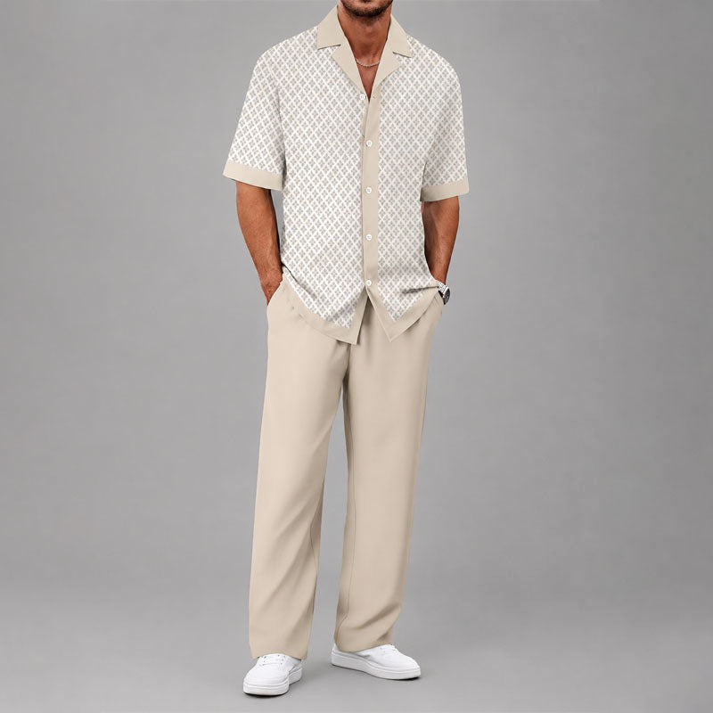 Fred - Men's Geometric Print Shirt & Drawstring Pants Set
