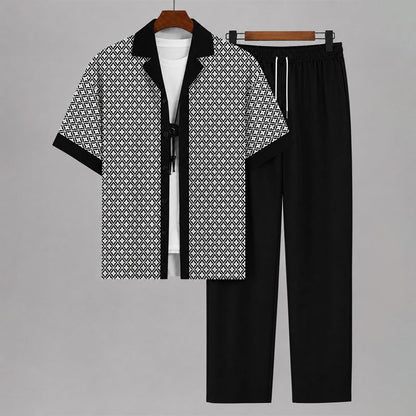 Fred - Men's Geometric Print Shirt & Drawstring Pants Set