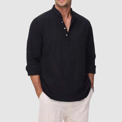 Garrett - Men's Cotton Linen Henley Long Sleeve Shirt