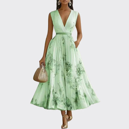 Hannah - Women's Pleated Midi Dress with Floral Print