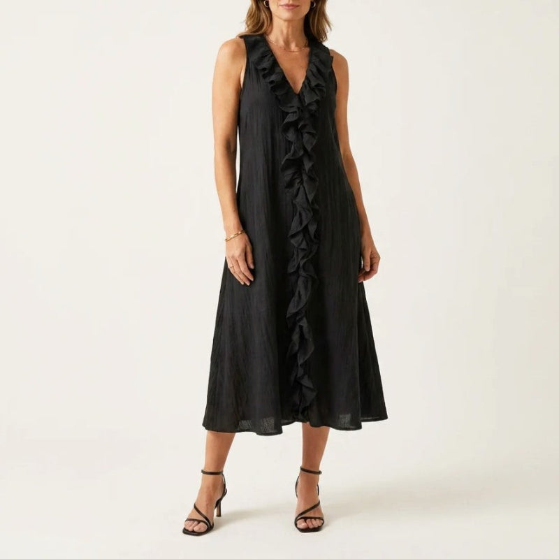 Hazel - Women's Bohemian Linen Midi Dress