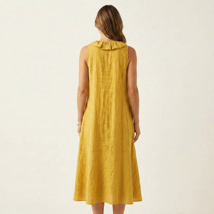 Hazel - Women's Bohemian Linen Midi Dress