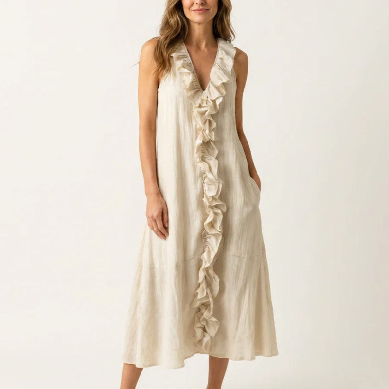 Hazel - Women's Bohemian Linen Midi Dress