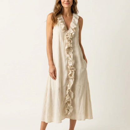Hazel - Women's Bohemian Linen Midi Dress