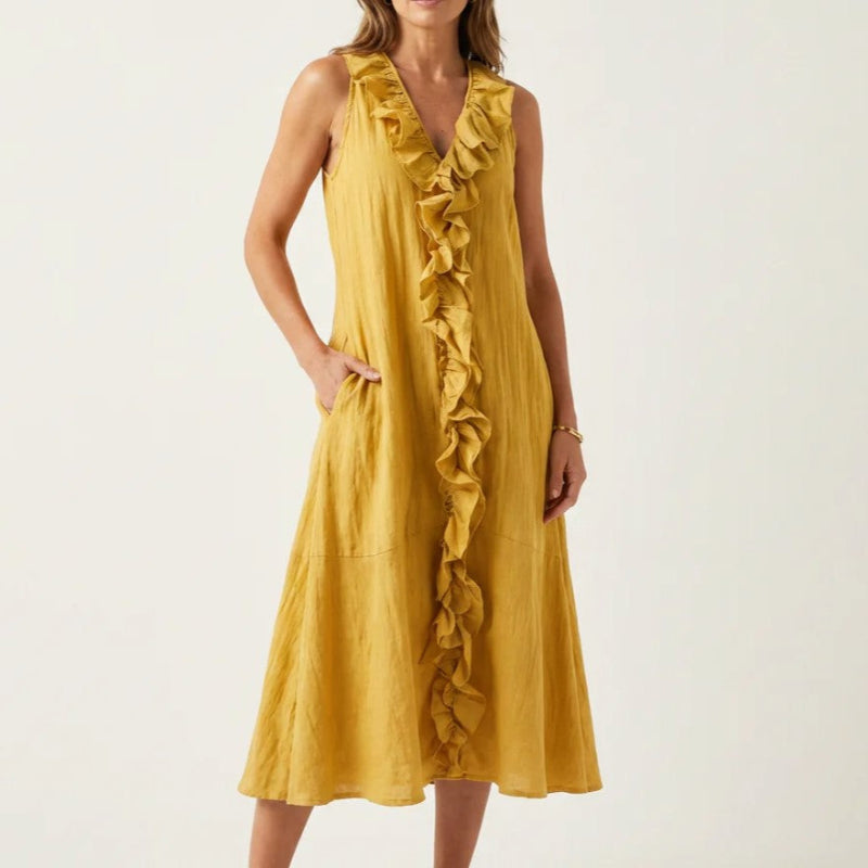Hazel - Women's Bohemian Linen Midi Dress