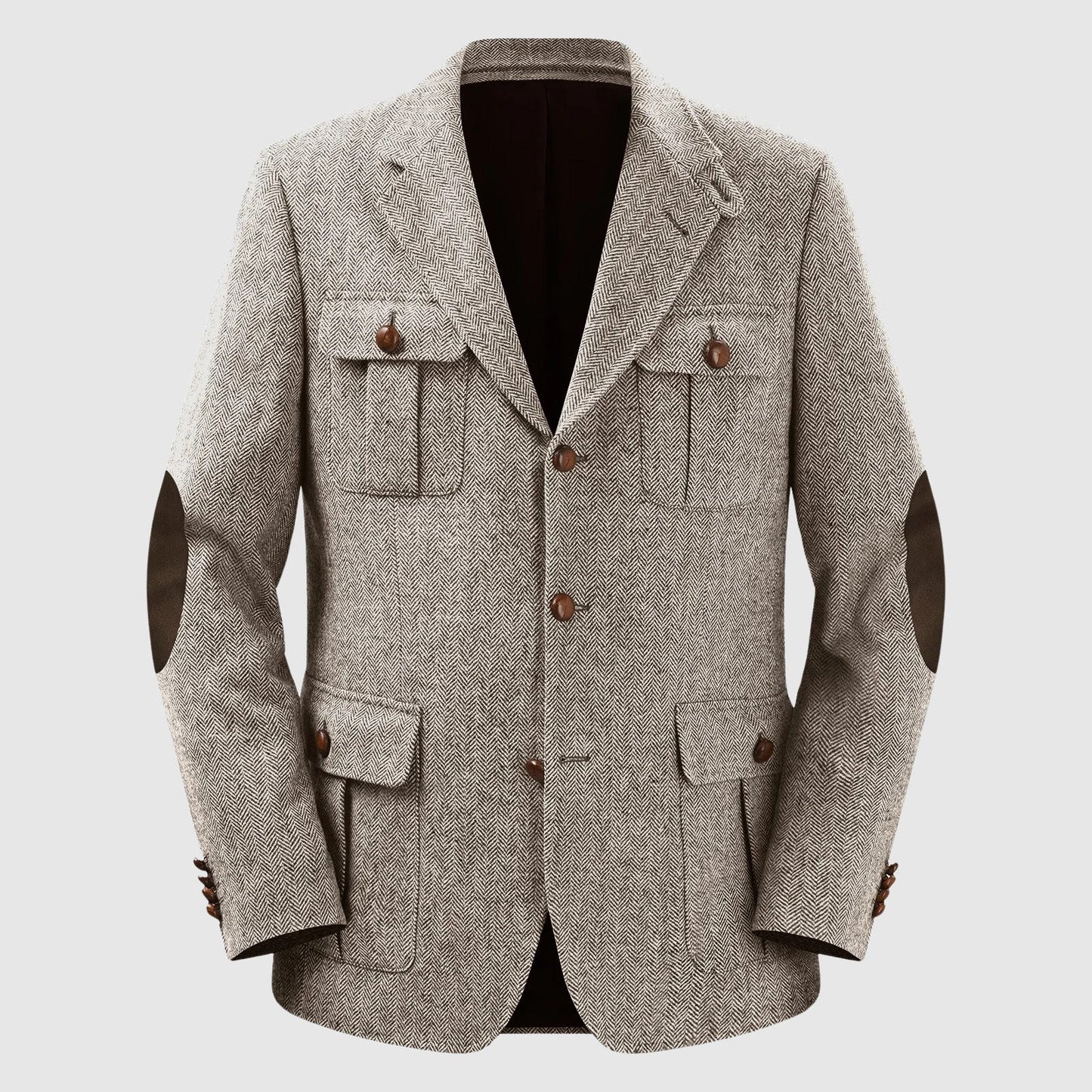 Herringbone Patch Pocket Tailored Men Blazer
