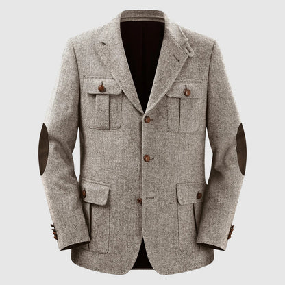 Herringbone Patch Pocket Tailored Men Blazer