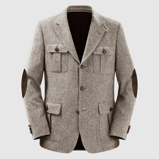 Herringbone Patch Pocket Tailored Men Blazer