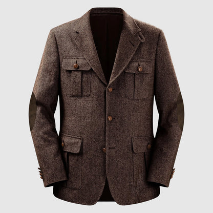 Herringbone Patch Pocket Tailored Men Blazer