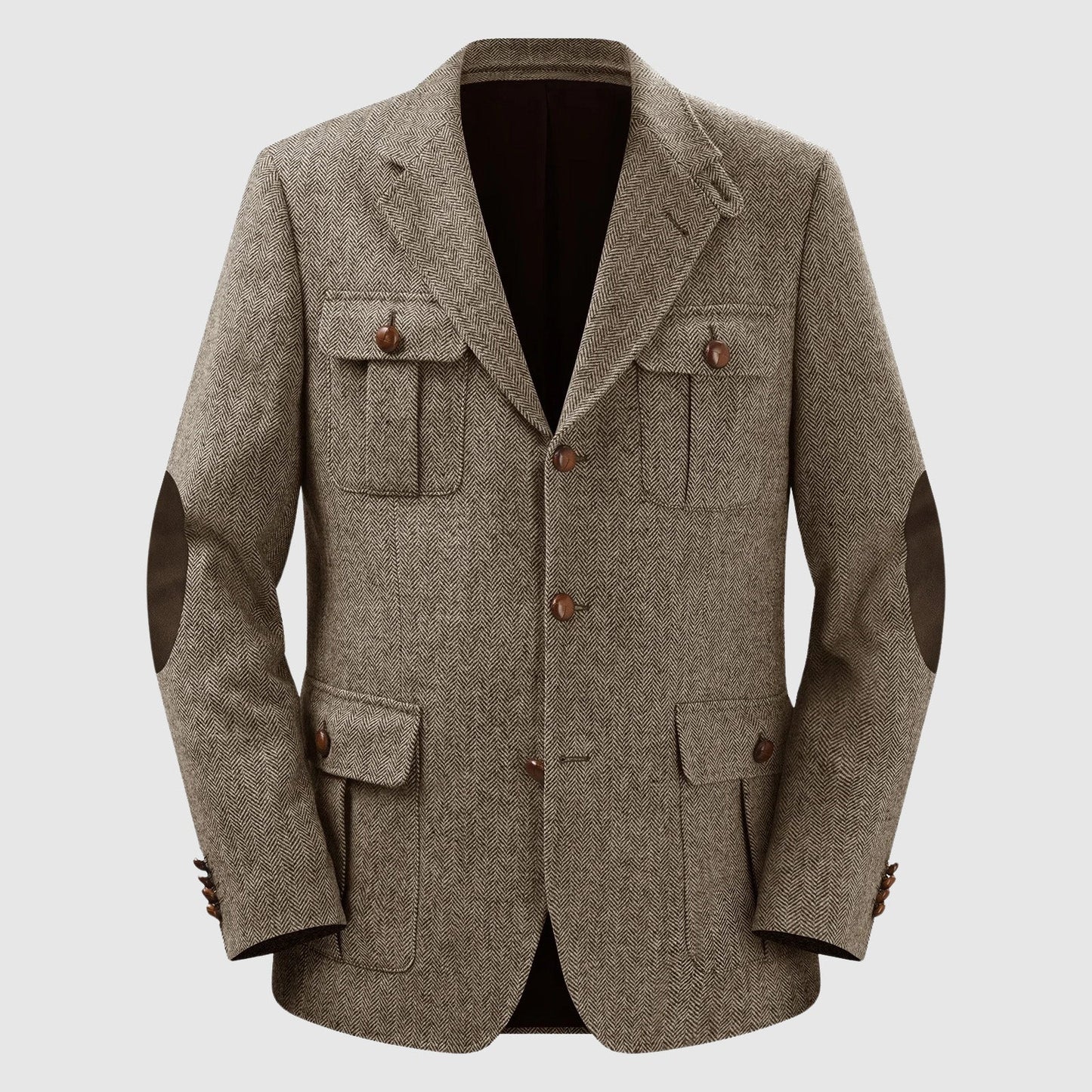 Herringbone Patch Pocket Tailored Men Blazer