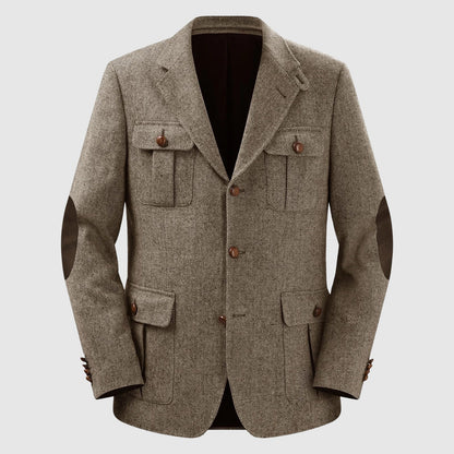 Herringbone Patch Pocket Tailored Men Blazer