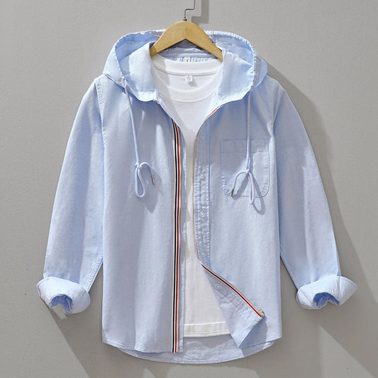 Hooded Cotton Shirt with Zipper Closure