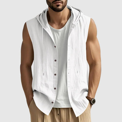 John - Men's Sleeveless Hooded Button-Up Vest Shirt