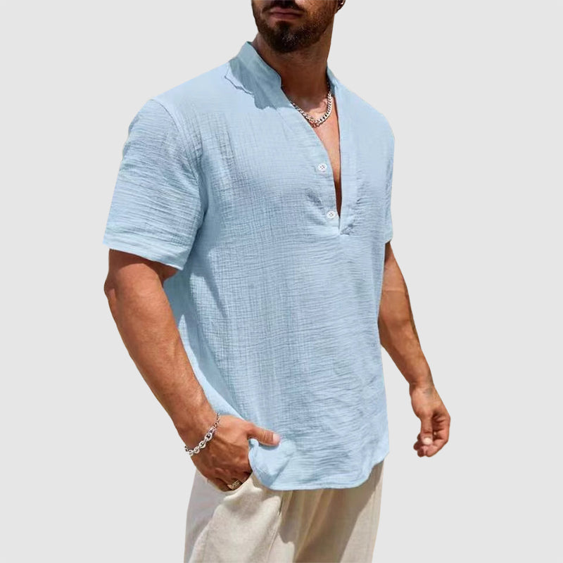 Kai - Men's Linen Short Sleeve Henley Shirt
