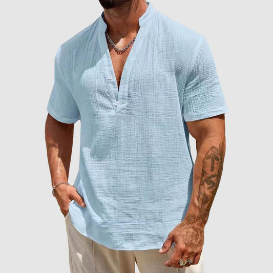 Kai - Men's Linen Short Sleeve Henley Shirt