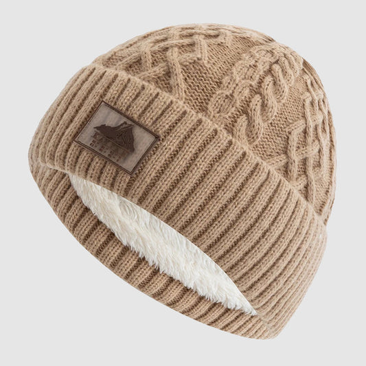Knitted Beanie with Fold-Over Cuff and Fleece Interior