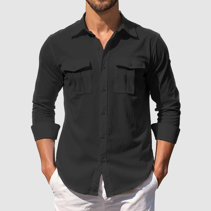 Kyle - Men's Cotton Linen Utility Pocket Button Up Shirt
