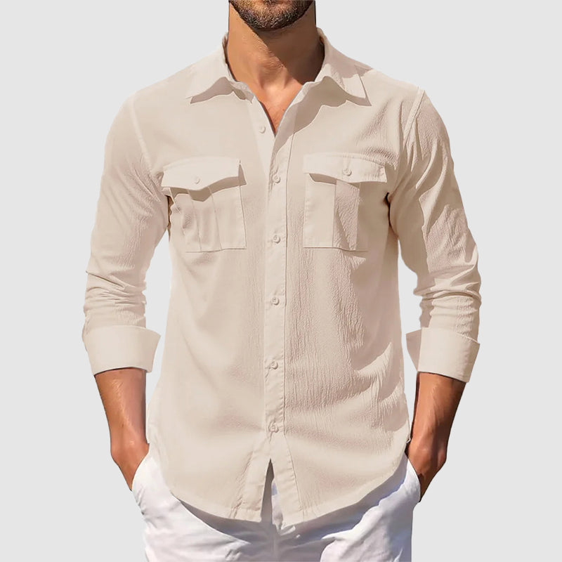 Kyle - Men's Cotton Linen Utility Pocket Button Up Shirt