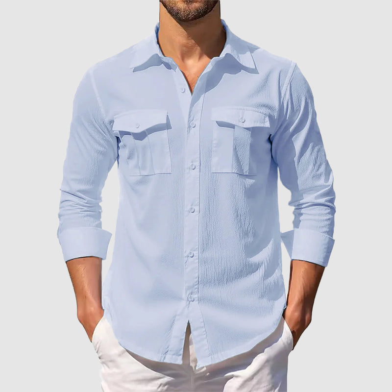 Kyle - Men's Cotton Linen Utility Pocket Button Up Shirt