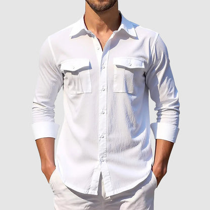 Kyle - Men's Cotton Linen Utility Pocket Button Up Shirt