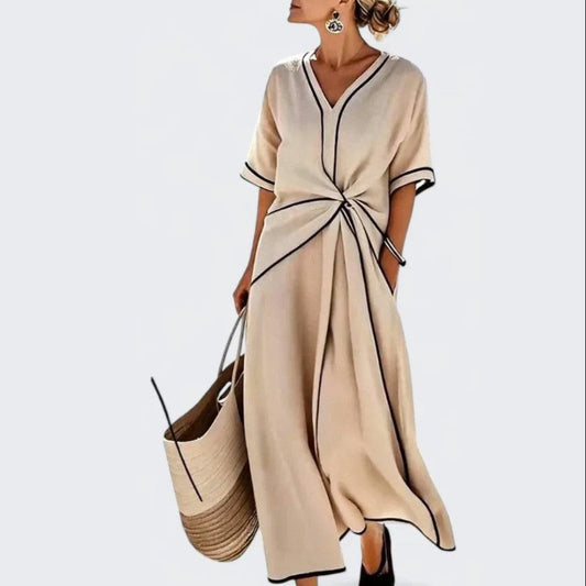 Lauren - Women's V-Neck Knot Front Midi Dress