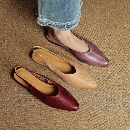 Leather Pointed Toe Slingback Flats