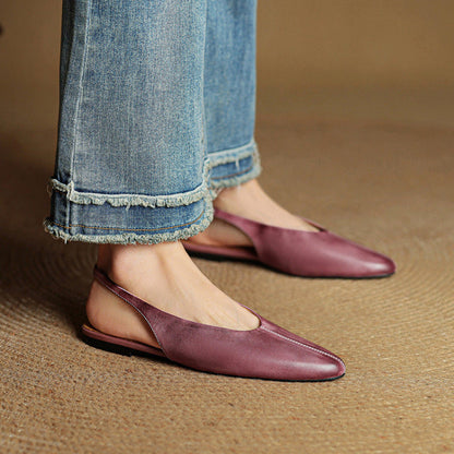 Leather Pointed Toe Slingback Flats