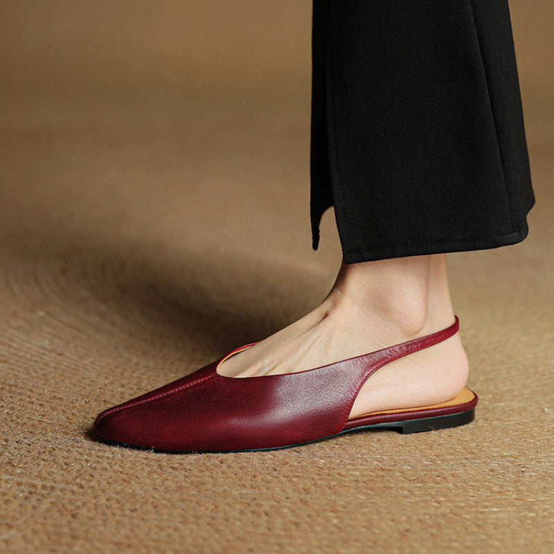 Leather Pointed Toe Slingback Flats