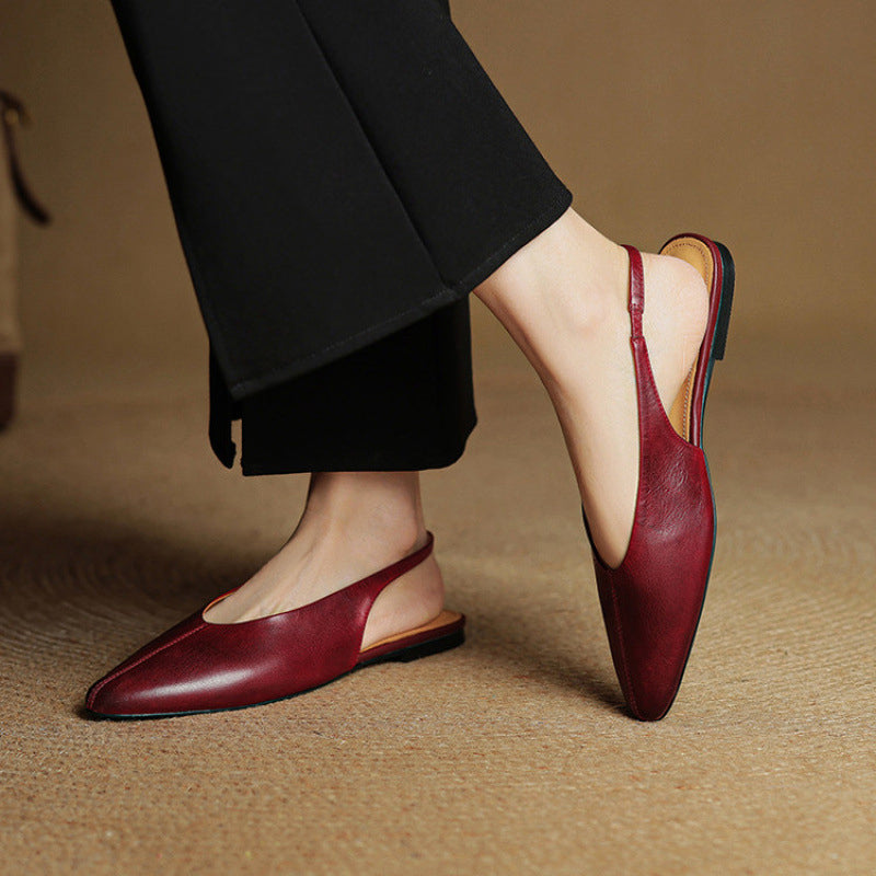 Leather Pointed Toe Slingback Flats