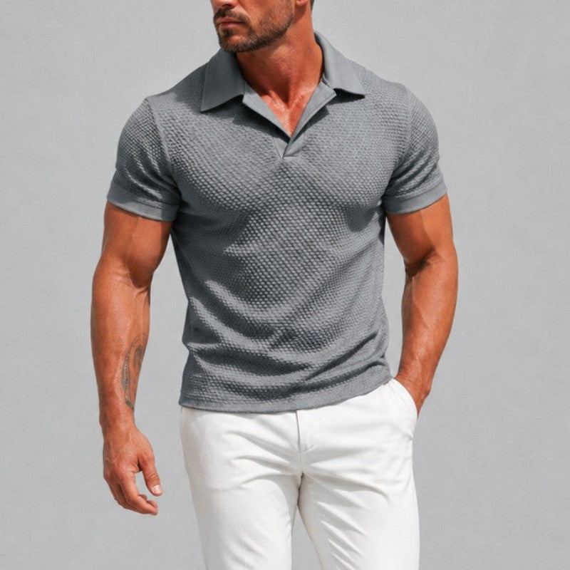 Liam - Men's Textured Knit Open Collar Polo Shirt