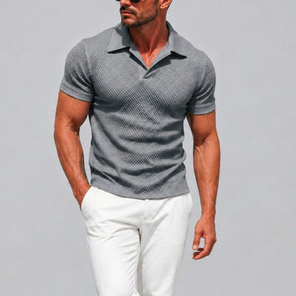 Liam - Men's Textured Knit Open Collar Polo Shirt