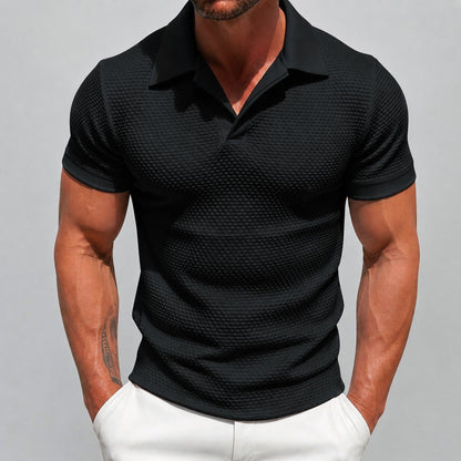 Liam - Men's Textured Knit Open Collar Polo Shirt